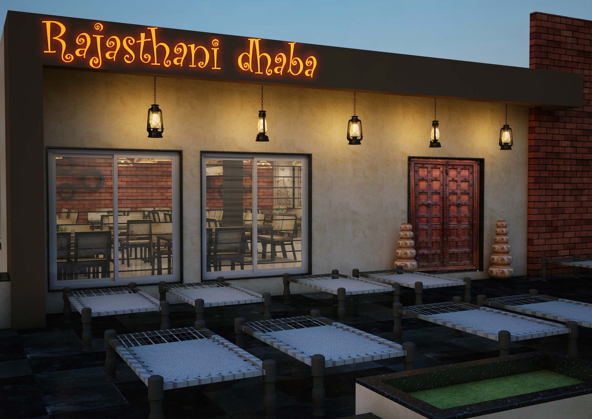 Indian Rustic Style Dhaba With Outdoor Dining Space